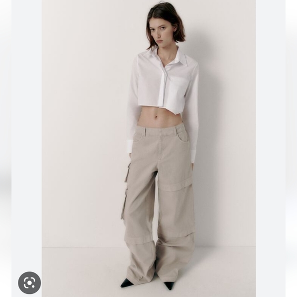 Zara * Cargo Pants Trousers Wide Beige - Picture 7 of 15